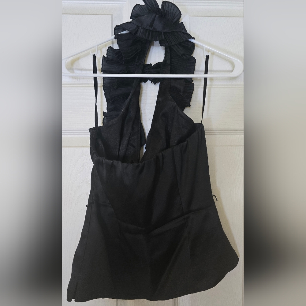 Black Ruffled Halter Top - Picture 2 of 3